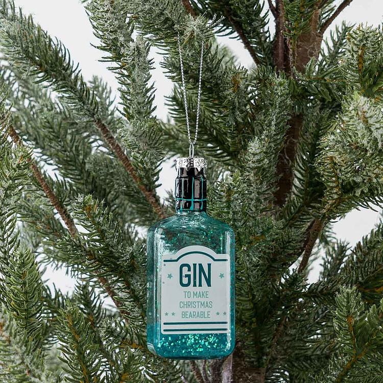 Ёлочная игрушка Бутылка джина Glass Hanger Gin Bottle Blue 11 cm