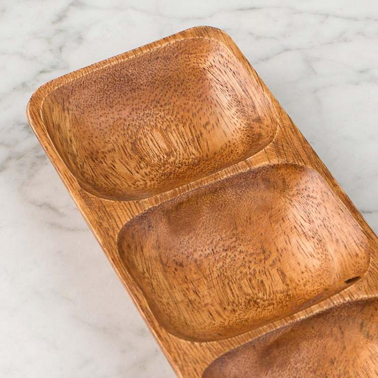 Деревянная прямоугольная менажница Органик Organic 3 Sections Rectangular Serving Dish
