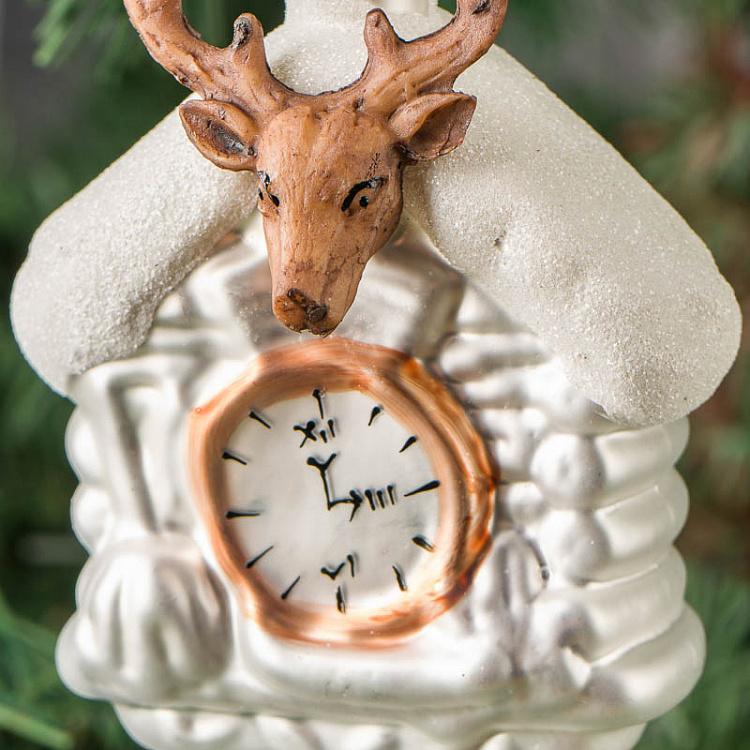 Ёлочная игрушка Ходики с оленем Deer Pendulum Clock Glass Hanger 13 cm