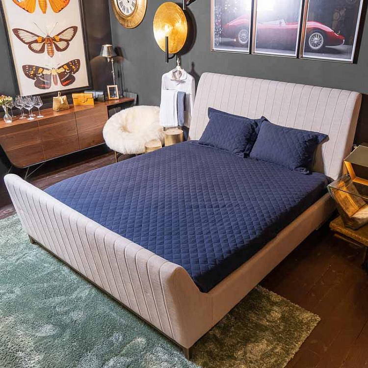 Комплект стеганых наволочек и покрывала синего цвета Хэмптон  Hampton Linen Quilted Bed Cover Set Deep Blue 240x260 cm