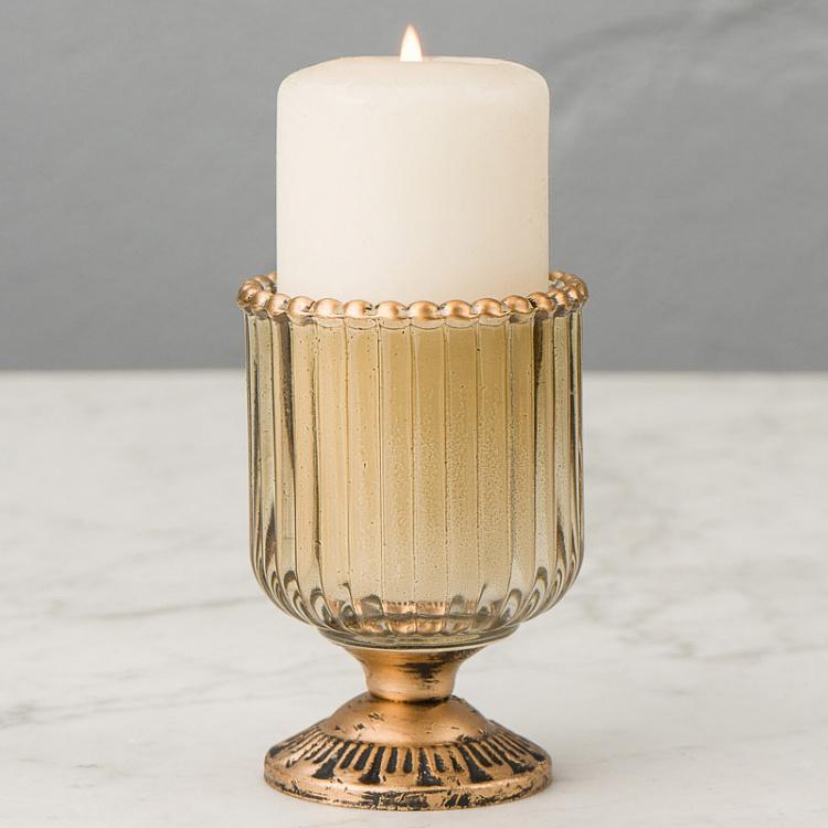 Стеклянный подсвечник на металлической ножке Glass Metal Striped Votive On Foot