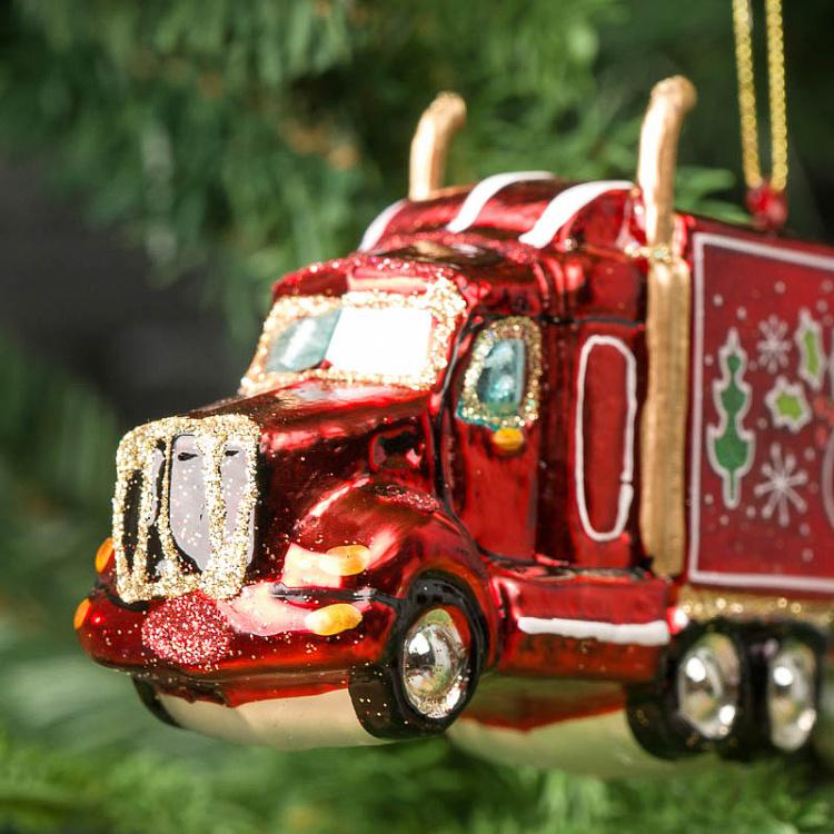 Ёлочная игрушка Красный рождественский грузовик Glass Merry Xmas Truck Red 17,5 cm