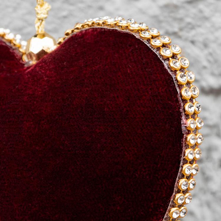 Ёлочная игрушка Бордовое сердце с золотыми вставками Heart With Golden Stones Purple 12 cm