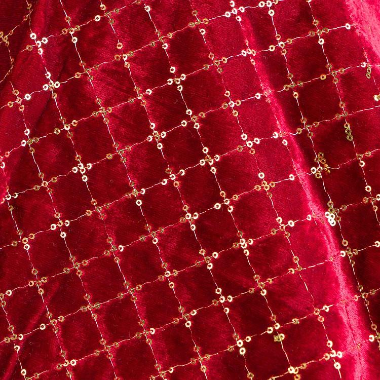 Бордовый коврик-юбка под ёлку в золотистую клетку Christmas Tree Skirt Burgundy And Gold 93 cm