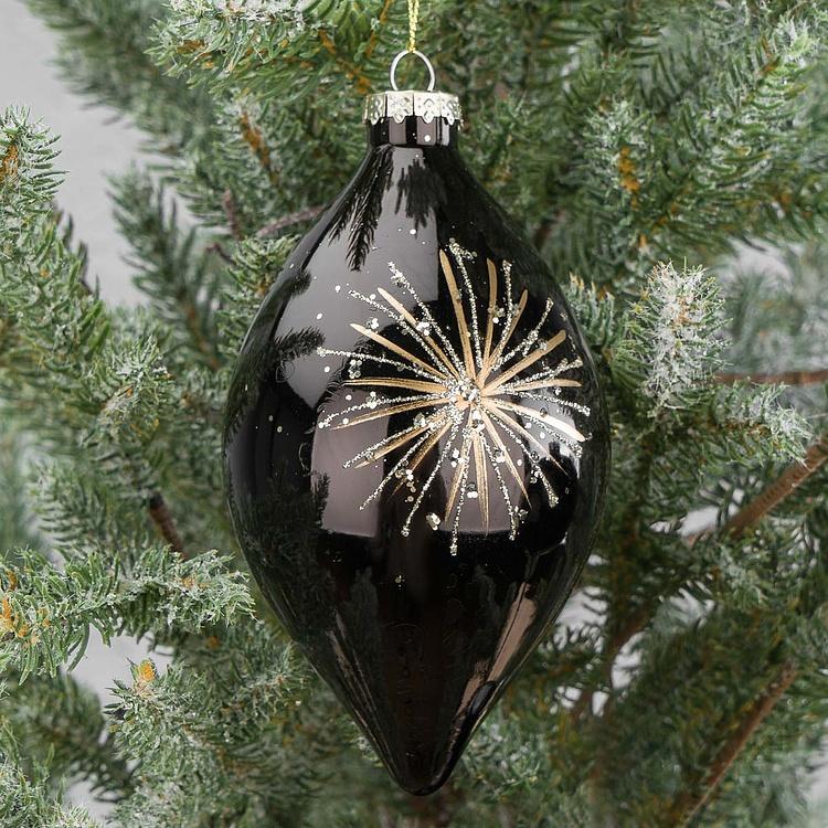 Набор из трёх ёлочных игрушек чёрного цвета Звездопад Set Of 3 Glass Starburst Ball Black 10 cm