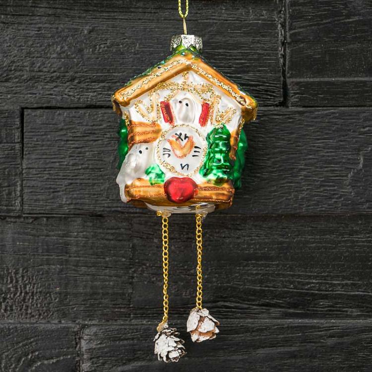 Ёлочная игрушка Часы с кукушкой Glass Hanger Cuckoo Clock 8 cm