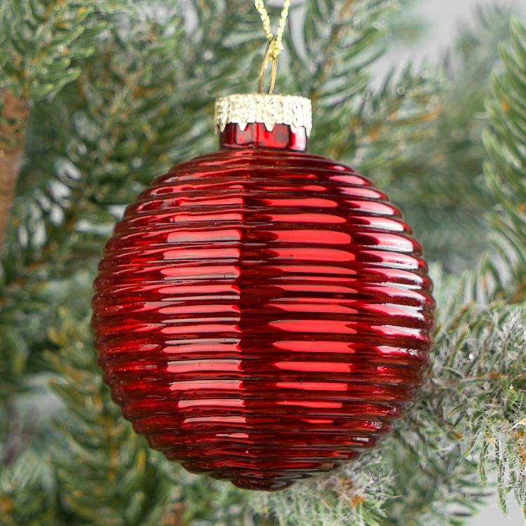 Набор из 16 красных стеклянных ёлочных игрушек Set Of 16 Glass Antique Ball Pinecones Red 5 cm