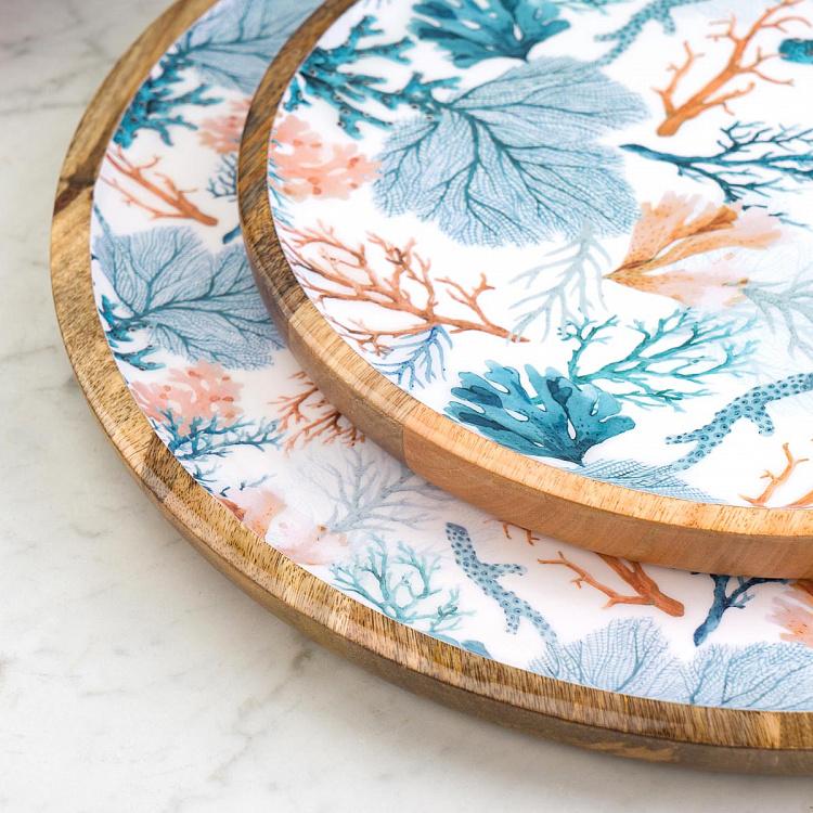 Круглая сервировочная тарелка из дерева манго Кораллы, S Coral Mango Wood Round Serving Plate Small