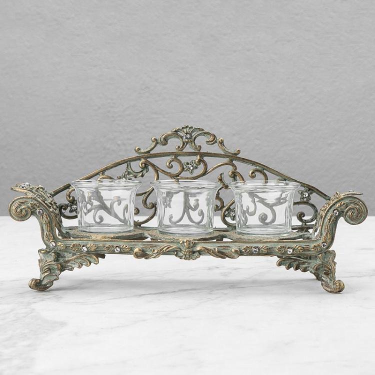 Металлический подсвечник для трёх свечей Диван Glass Metal Antique 3 Votive On Sofa Chair Gold