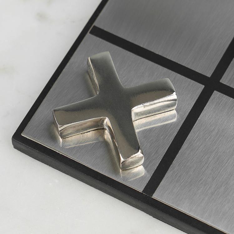 Настольная игра Металлические крестики-нолики в деревянной шкатулке Tic Tac Toe Box Shiny Steel
