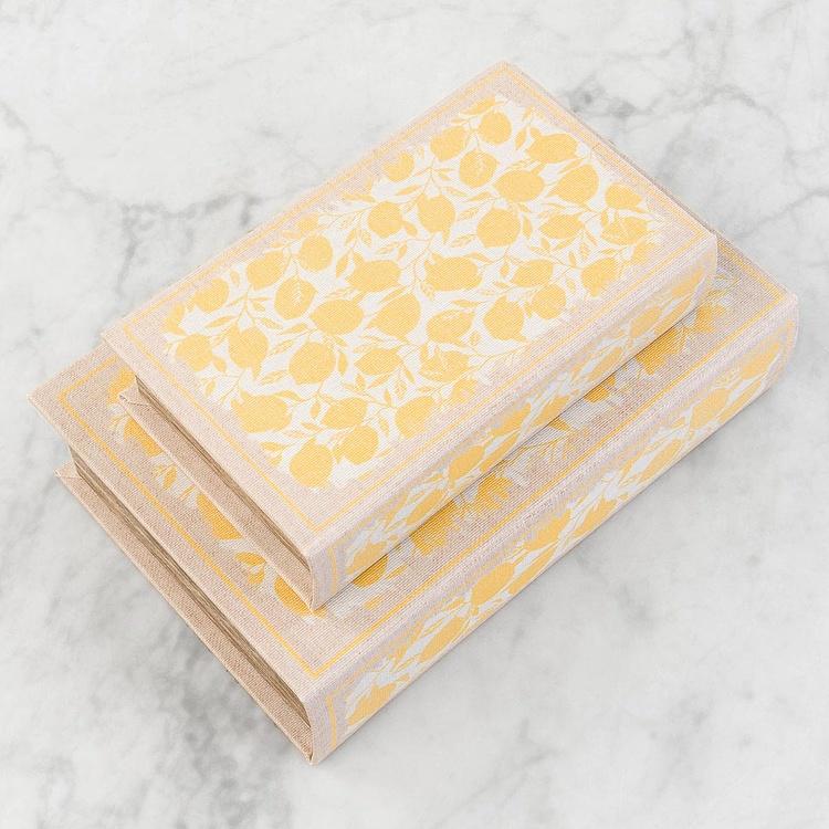 Набор из двух шкатулок с лиственным узором Set Of 2 Book Boxes Linen Leaf Motif