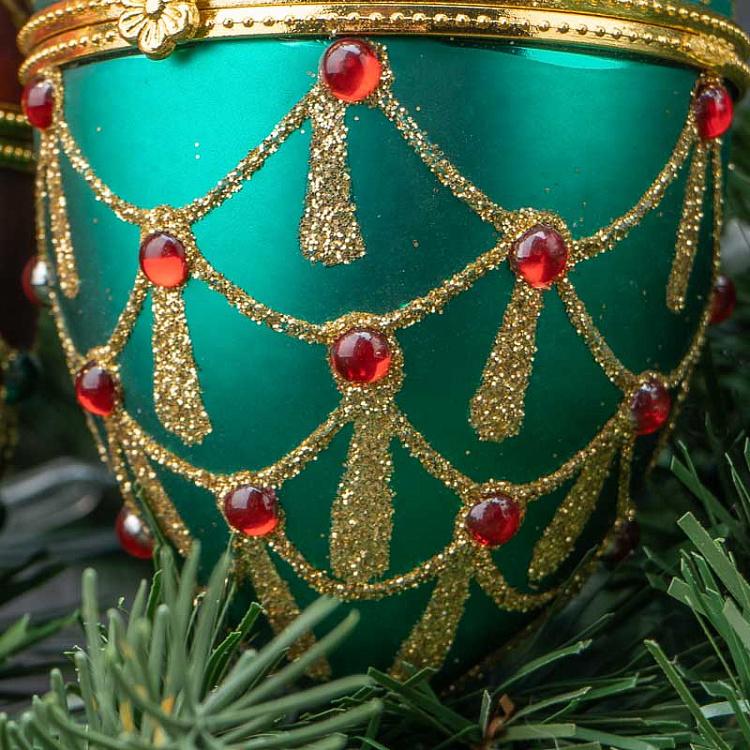 Набор из двух ёлочных игрушек-шкатулок Красное и зелёное яйцо Set Of 2 Glass Jewel Egg Boxes Red/Green 11 cm