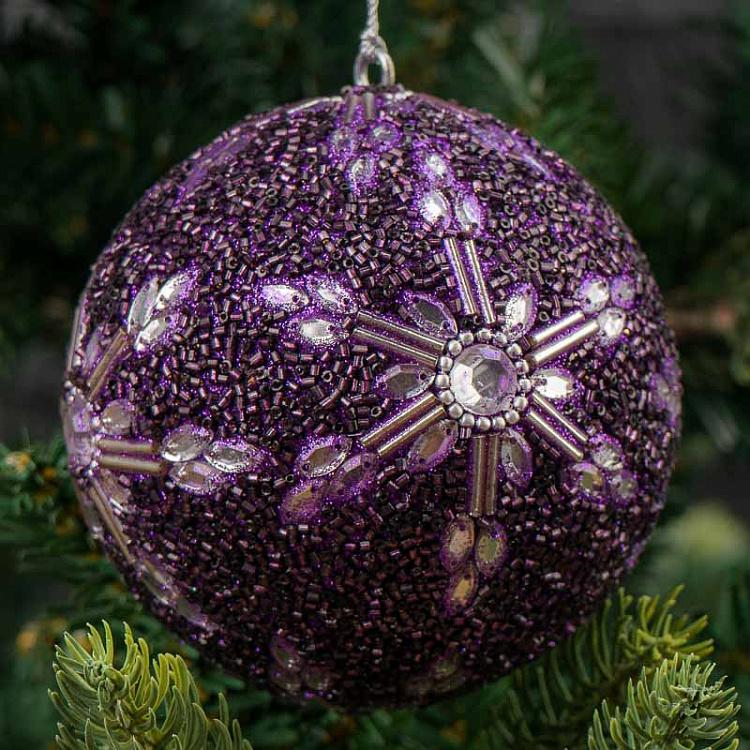 Фиолетовый ёлочный шар со снежинкой Snowflake Ball Purple 9 cm