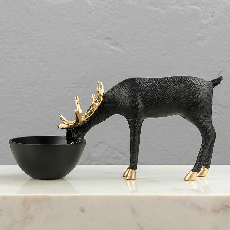 Подставка для мелочей Чёрный олень на водопое Deer Golden Horns Trinket Tray Black