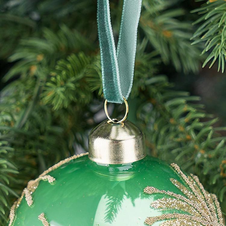 Ёлочная игрушка Зелёный шар с золотым узором Gold Pattern Ball Green 8 cm