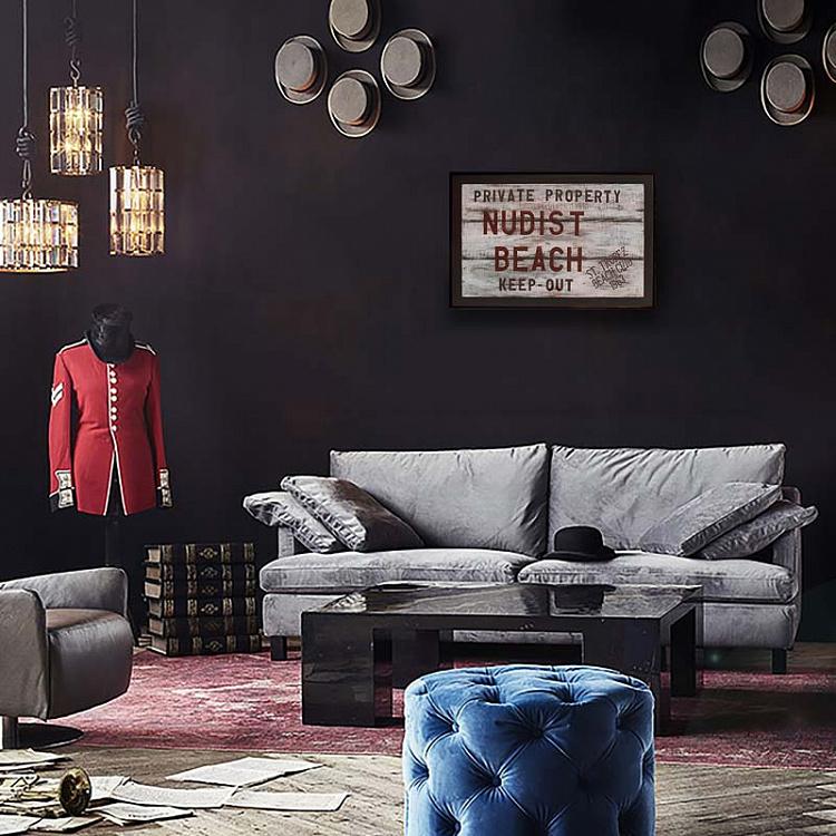 Арт-объект Табличка Нудистский пляж за стеклом в раме, S Shadow Box Nudist Beach Small