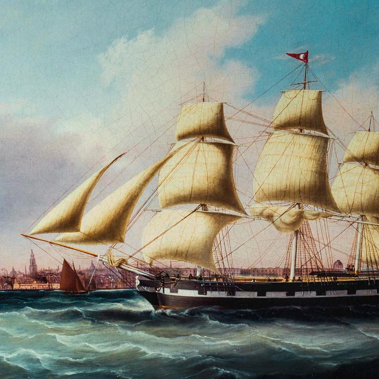 Картина-олеография в чёрно-золотой раме Мореплавание 2 Shipping Scene 2, ANTB Frame