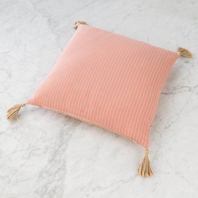 Декоративная розовая подушка с джутовыми кисточками Cushion With Jute Light Pink