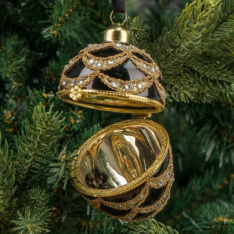 Ёлочная игрушка-шкатулка Чёрно-золотое яйцо 2 Xmas Egg Box Black And Gold 2 10 cm