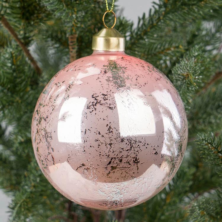 Ёлочный розовый шар с состаренным серебром Vintage Ball Aged Silver Pink 10 cm