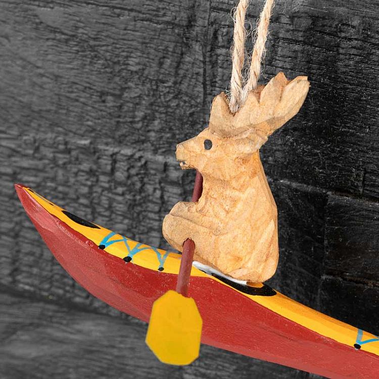 Подвесное украшение Олень в каяке Hanging Wooden Reindeer In Kayak 15 cm
