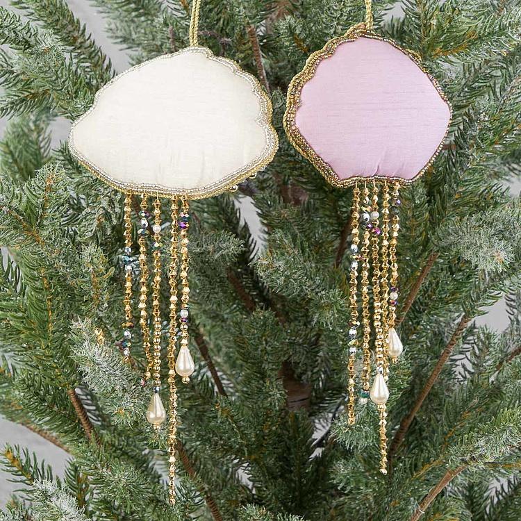 Набор из двух ёлочных игрушек Вышитые бисером медузы Set Of 2 Embroidered Beaded Jellyfish Purple Gold 20 cm