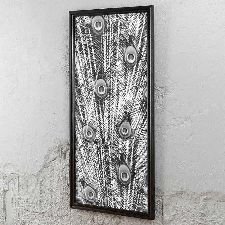 Панорамная картина-принт Хвост Павлина чёрно-белая, средняя часть Animal Peacock Black White 2 Middle