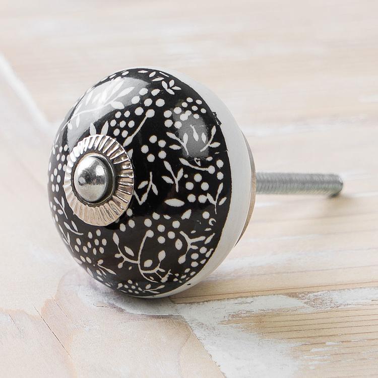 Керамическая мебельная ручка Чёрный луг Black Meadow Round Ceramic Knob