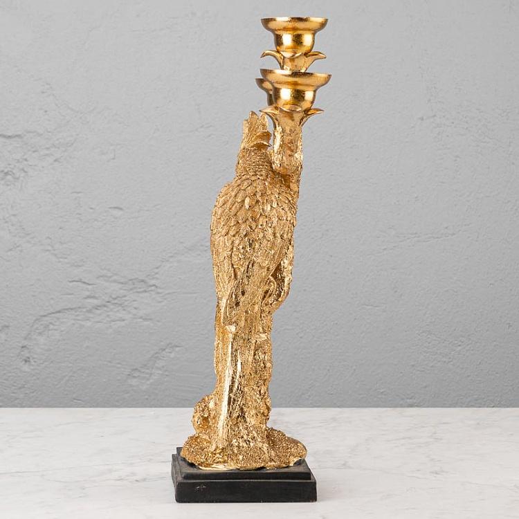 Золотой подсвечник на три свечи Попугай на ветке Golden Candle Holder Parrot On Branch