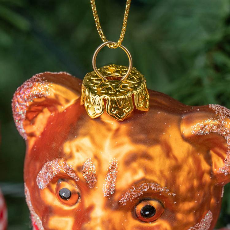 Набор из двух ёлочных игрушек Медведь и лиса в шарфе тартан Set Of 2 Glass Tartan Scarf Bear And Fox Brown 10 cm