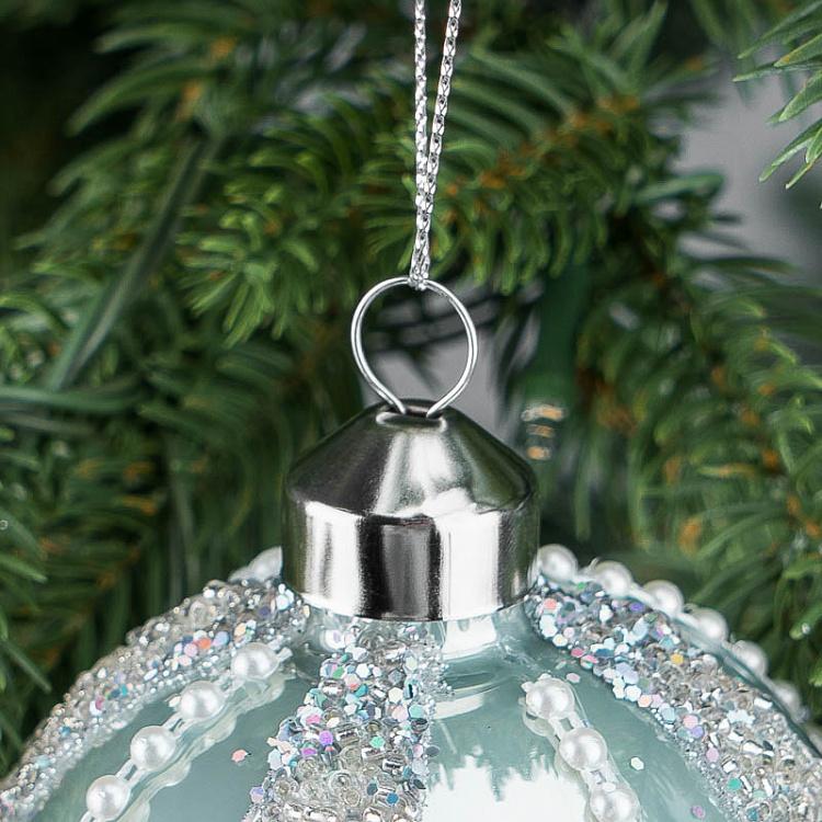 Ёлочная игрушка Шар с серебристыми полосами Striped Ball Green 8 cm