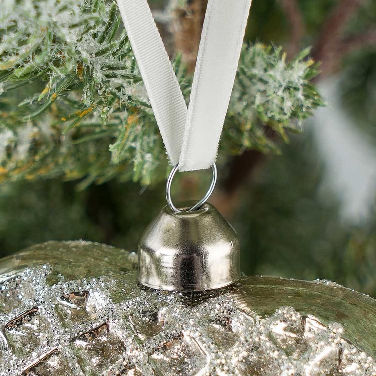 Ёлочная игрушка Серебристое рельефное сердце Relief Heart Shaped Ball Silver 9 cm