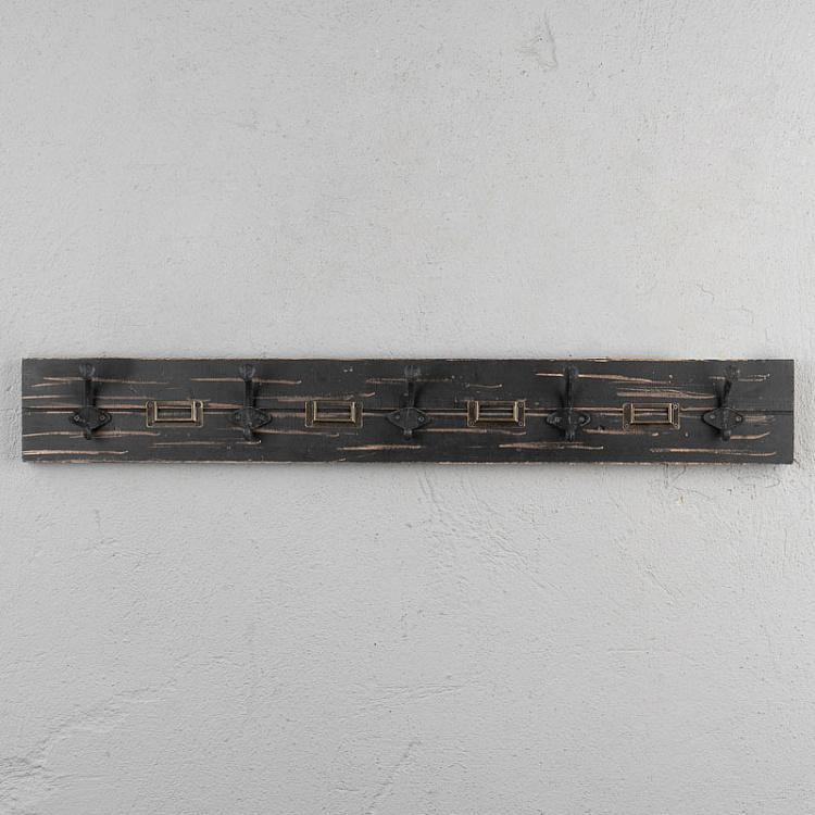 Пятиместная настенная вешалка из состаренного дерева Coat Hanger Black Patina With 5 Hooks