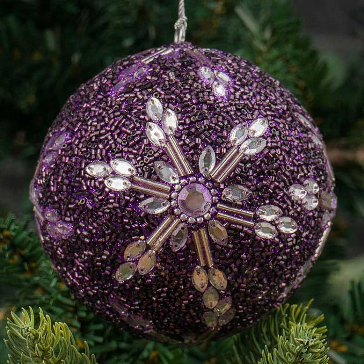 Фиолетовый ёлочный шар со снежинкой Snowflake Ball Purple 9 cm