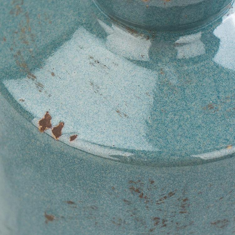 Низкая серо-голубая керамическая мини-ваза Бутыль Bottle Vase Grey Blue Low