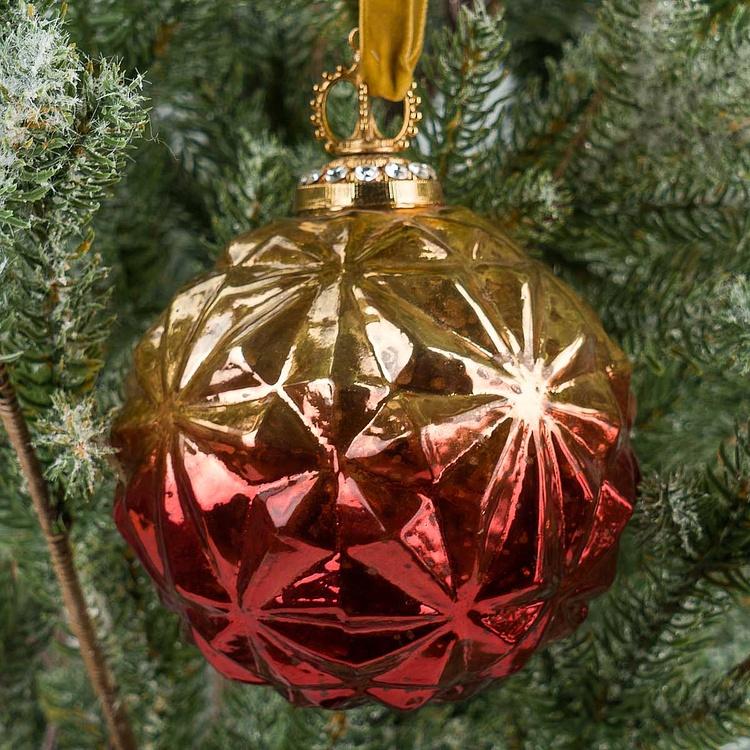 Ёлочная игрушка Рельефный шар красно-оранжевый, M Relief Aged Ball Red And Gold 10 cm