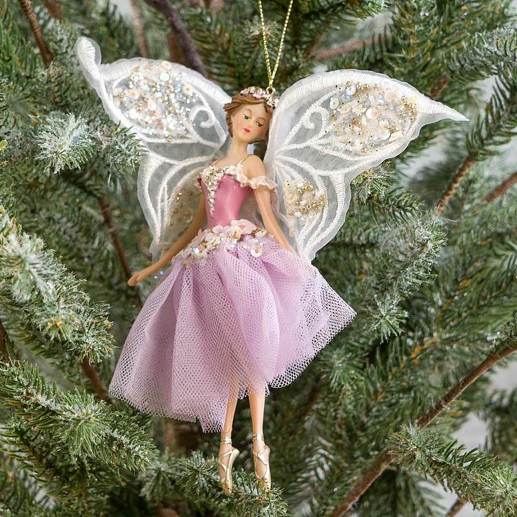 Набор из трёх ёлочных игрушек Крылатые феи в тюлевых платьях Set Of 3 Tulle Big Wing Fairies White Purple 19 cm