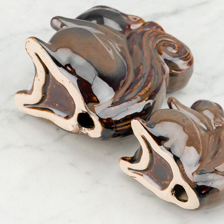 Набор из двух керамических подсвечников Белки Set Of 2 Stoneware Squirrel Candle Holder Brown