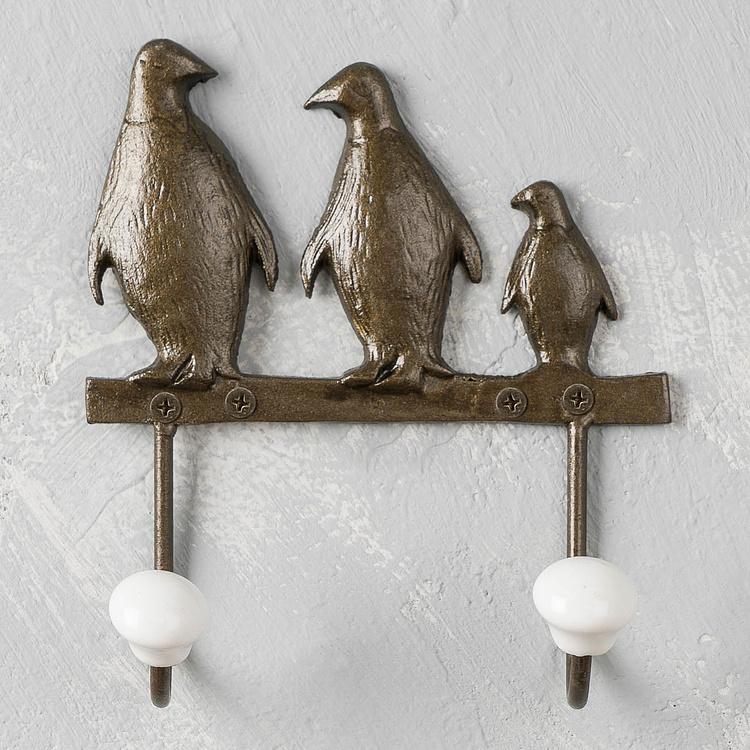 Двухместная настенная вешалка Тройка пингвинов Penguin Triplet Coat Rack 2 Hooks