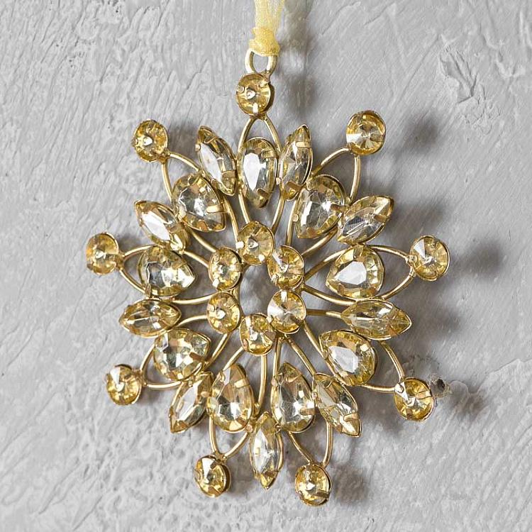 Новогодняя подвеска Цветок с камнями цвета шампань Jewelled Round Flower Champagne 8 cm