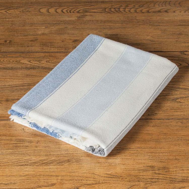 Шерстяной плед в полоску Хопсак Hopsack Stripe Throw Glacier