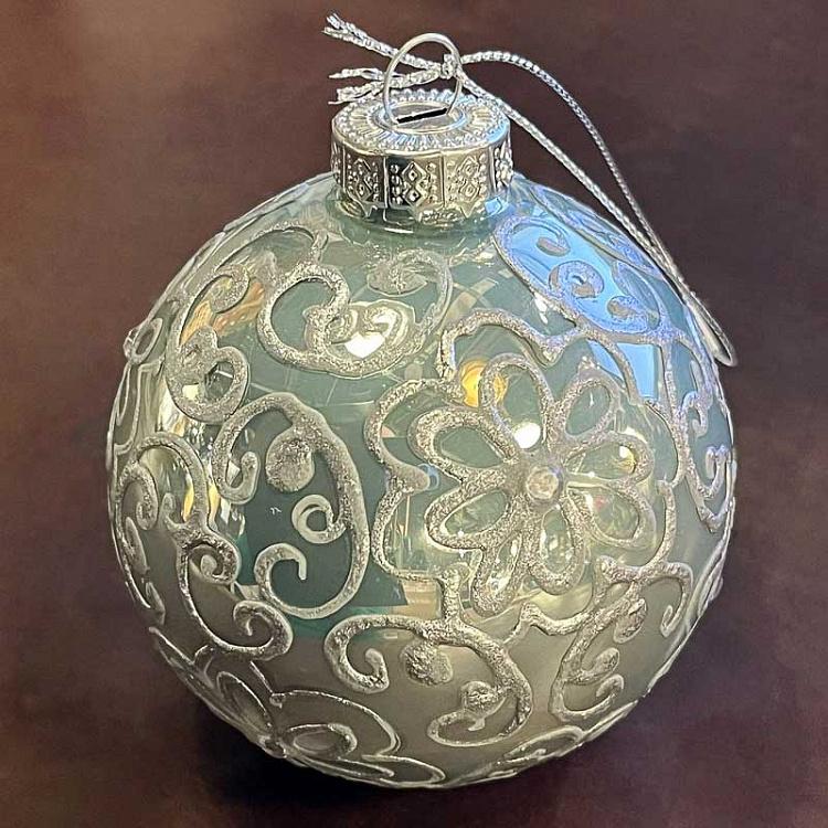 Ёлочная игрушка Серый шар с цветочным узором дисконт Floral Pattern Ball Grey 8 cm discount
