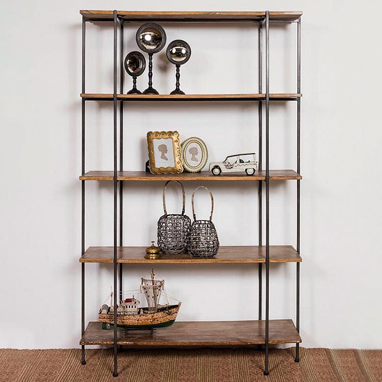 Узкий стеллаж на пять полок из дерева манго Тропики Shelf 5 Levels Metal And Mango Wood