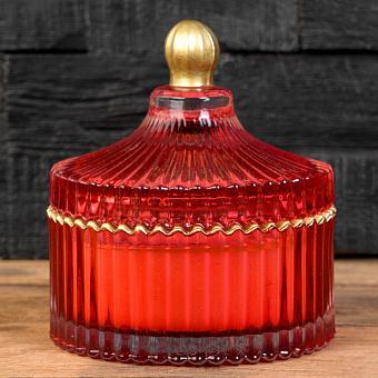 Aroma Candle In Red Striped Glass Berry Rose Small