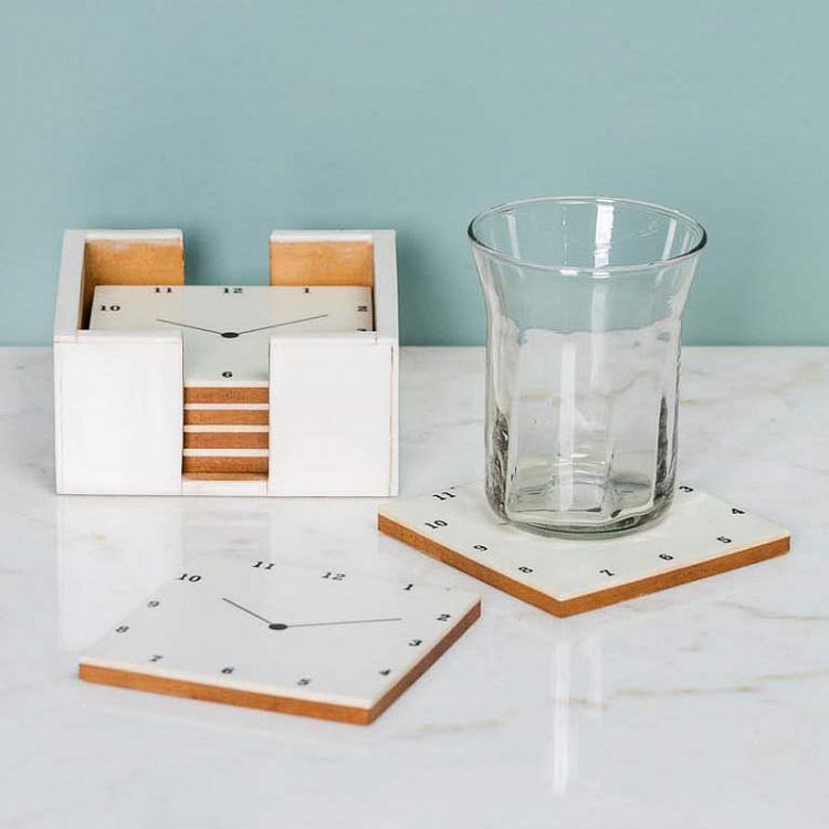 Набор из шести подставок под стаканы в футляре Часы Set Of 6 Coasters Clock In Case
