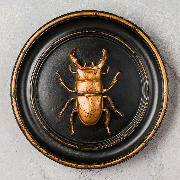 Настенное украшение Жук-олень золотой на чёрном Beetle In Frame Black And Gold