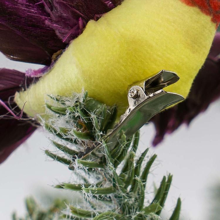 Набор из двух ёлочных игрушек на клипсе Колибри зелёная и фиолетовая Set Of 2 Plume Fly Hummingbirds On Clip Green Purple 18 cm