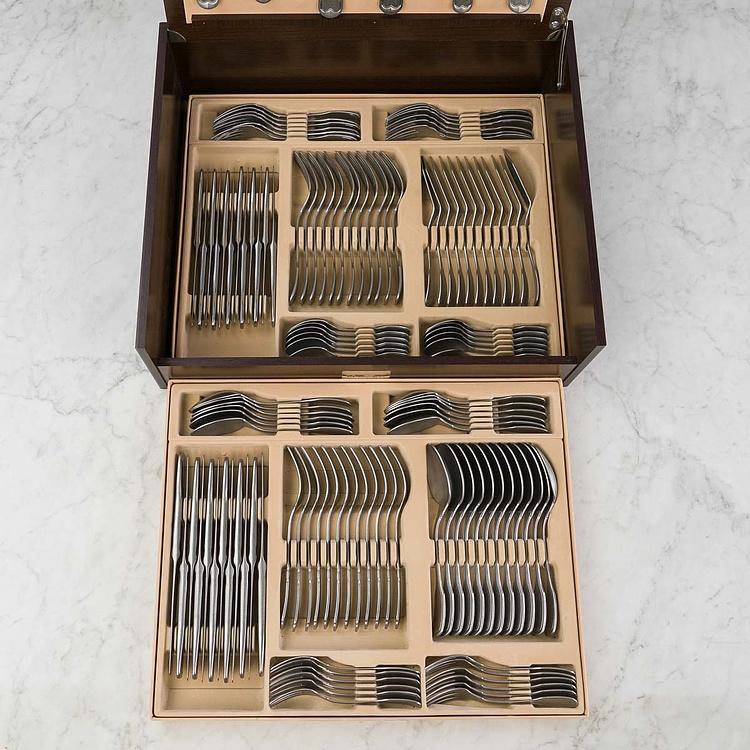 Набор из 126 столовых приборов на 12 персон в деревянной коробке Витториале Set Of 126 Cutlery Pieces Vittoriale Stone Washed Wooden Box