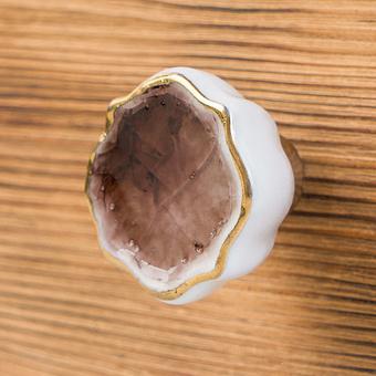 Cracked Glass Quatrefoil Gold Ceramic Knob Brown