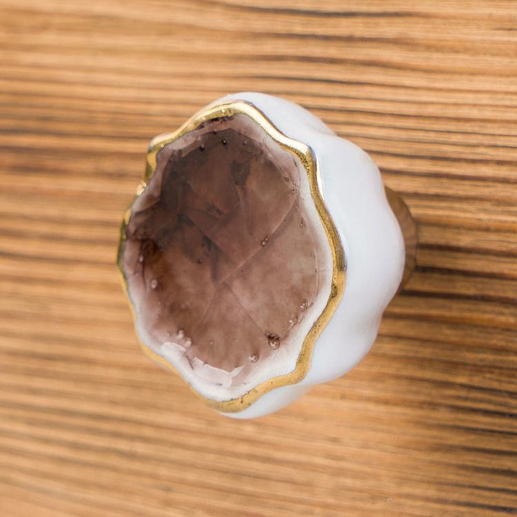 Керамическая мебельная ручка с кракелюром Четырёхлистник коричневый Cracked Glass Quatrefoil Gold Ceramic Knob Brown